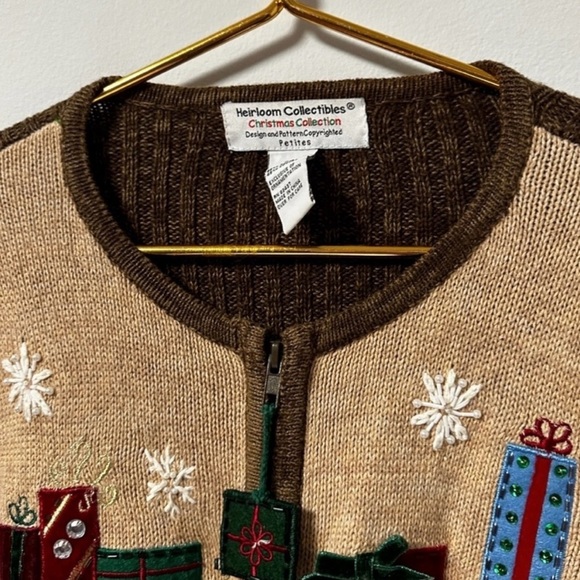 Vintage Heirloom Collectibles Christmas Brown Zip-Up Sweater Size Large Holiday - Picture 4 of 13